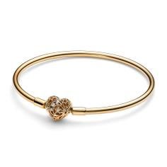 14k Gold-plated bangle with heart clasp and clear cubic zirconia 563401C01-21