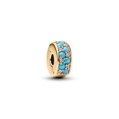 14k gold-plated clip with icy blue and capri blue crystal and silicone grip 763902C01