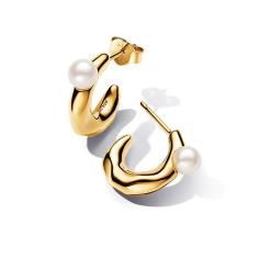 14k Gold-plated hoop earrings with white treated freshwater cultured pearl 263261C01