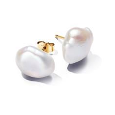 14k Gold-plated stud earrings with baroque white treated freshwater cultured pearl 263309C01