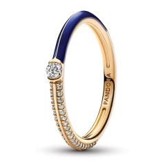 14k gold-plated ring with blue enamel and clear cubic zirconia 162528C01-54