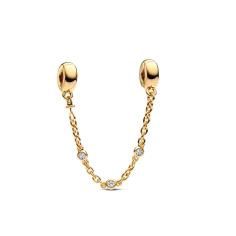 14k Gold-plated safety chain clip with clear cubic zirconia and silicone 763515C01-05