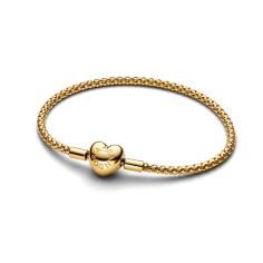 14k gold-plated studded chain bracelet with heart clasp 563811C00-19