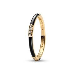 14k Gold-plated ring with clear cubic zirconia and black enamel 163686C01-54