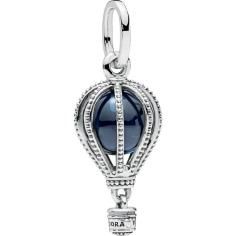 Blue Hot Air Balloon Silver Hanging Charm w Moonlight Blue Crystal 798064NMB