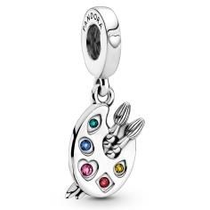 Artist&#39;s Palette Hanging Silver Charm w Red CZ   Mixed Crystal 799320C01