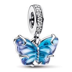 Butterfly sterling silver dangle with bi-colour blue Murano glass and clear cubic zirconia 792698C01