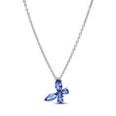 Butterfly sterling silver collier with cornflower blue crystal and clear cubic zirconia 394232C01-45