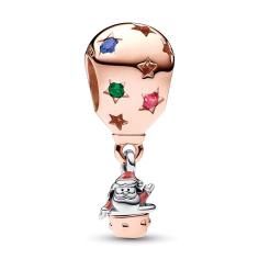 Christmas air balloon sterling silver and 14k rose gold-plated charm with stellar blue, royal green crystal, red cubic zirconia, glittery gr 782976C01