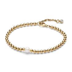 Beaded 14k gold-plated bracelet with white treated freshwater cultured pearl and clear cubic zirconia 563173C01-18