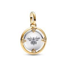 Bee sterling silver and 14k gold-plated medallion with clear cubic zirconia 763417C01