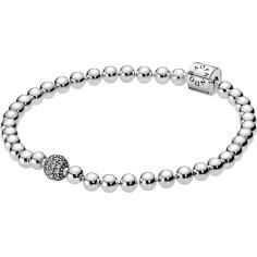 Beads &amp; Pave Silver Bracelet w Clear CZ 598342CZ-17
