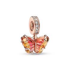 Butterfly 14k rose gold-plated dangle with bi-colour orange and pink Murano glass and clear cubic zirconia 782698C01