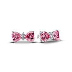 Bow sterling silver stud earrings with fancy pink and clear cubic zirconia 294265C01