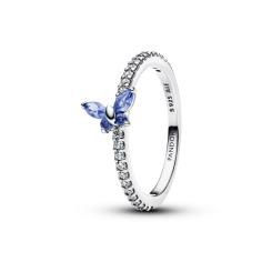 Butterfly sterling silver ring with cornflower blue crystal and clear cubic zirconia 194269C01-58