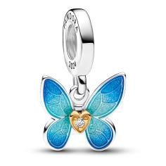 Butterfly with moveable wings sterling silver and 14k gold-plated dangle with 0.009 ct TW GHI SI1+ round brilliant cut lab created diamond a 763082C01