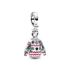 Christmas jumper sterling silver dangle with red cubic zirconia, true blue and royal purple crystal, red, pink and green enamel 793596C01