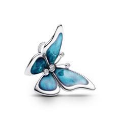 Butterfly sterling silver charm with clear cubic zirconia, black, teal and purple enamel 793747C01