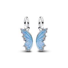 Butterfly sterling silver splittable dangle with clear cubic zirconia and shimmering blue enamel 794244C01