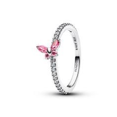 Butterfly sterling silver ring with fancy pink and clear cubic zirconia 194269C02-52