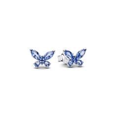 Butterfly sterling silver stud earrings with cornflower blue crystal 294230C01