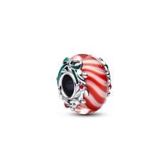Candy sterling silver charm with red and white Murano glass, shimmering white, red and green enamel 794252C01