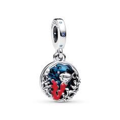 Corals and fish sterling silver double dangle with icy green, stellar blue crystal, turquoise, blue and red enamel 793350C01