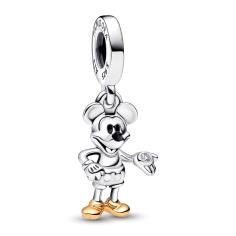 Disney 100 Mickey sterling silver and 14k gold dangle with 0.009 ct TW GHI SI1+ round brilliant-cut lab-created diamond and black enamel 792812C01