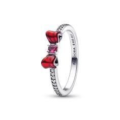 Disney Snow White bow sterling silver ring with fuchsia rose crystal, clear cubic zirconia and red enamel 193652C01-52