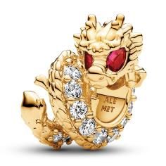 Dragon 14k gold-plated charm with fuchsia rose crystal and clear cubic zirconia 763069C01