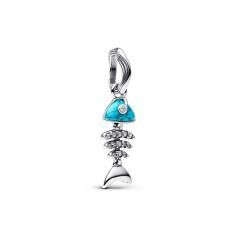 Fishbone sterling silver dangle with clear cubic zirconia and imitation turquoise 793894C01