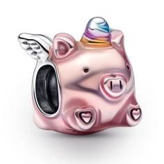 Flying pig sterling silver charm with transparent light pink, blue, violet and yellow enamel 792573C01