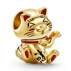 Fortune cat Pandora Shine charm with red and black enamel 769271C01