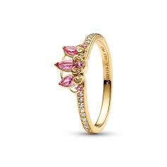 Disney Rapunzel 14k gold-plated tiara ring with phlox pink crystal and clear cubic zirconia 163651C01