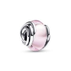 Encircled sterling silver charm with pink Murano glass and silver foil 793241C00