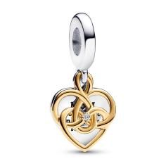 Engravable heart sterling silver and 14k gold-plated double dangle with 0.009 ct TW GHI VS2+round brilliant-cut lab-grown diamond 763237C01