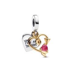 Engravable heart and arrow sterling silver and 14k gold-plated double dangle with red cubic zirconia 763622C01