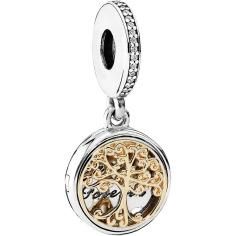 Family Roots Silver Hanging Charm w 14k Gold   CZ 791988CZ