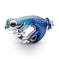 Gecko sterling silver charm with black crystal and shaded transparent metallic light to dark blue enamel 792701C01