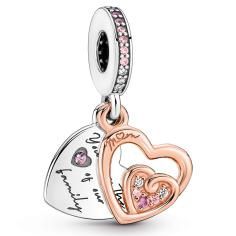 Double heart sterling silver and 14k rose gold-plated dangle with clear and fancy fairy tale pink cubic zirconia, phlox pink crystal 781020C01