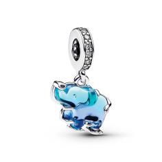 Elephant sterling silver dangle with clear cubic zirconia and gradient blue and purple Murano glass 793339C01