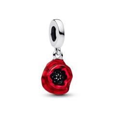 Flower sterling silver dangle with black crystal and red enamel 793917C01