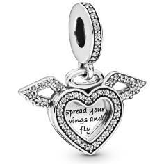 Heart   Wings Silver Hangin Charm w CZ 798485C01