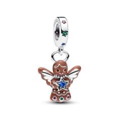 Gingerbread angel sterling silver dangle with red cubic zirconia, royal green, stellar blue and royal blue crystal and enamel 794247C01