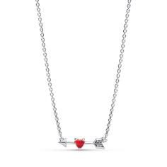 Heart arrow sterling silver pendant necklace with red Murano glass and clear cubic zirconia 393669C01-50