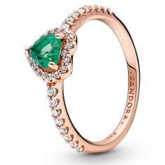 Heart 14k rose gold-plated ring with green crystal and clear cubic zirconia 188421C03-54