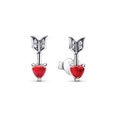 Heart arrow sterling silver stud earrings with red Murano glass and clear cubic zirconia 293668C01