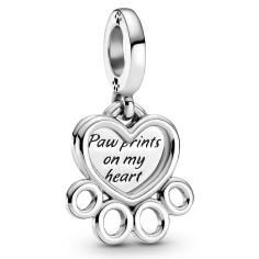Hearts   Paw Print Hanging Silver Charm 799360C00