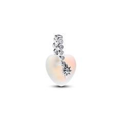 Heart sterling silver dangle with clear cubic zirconia and moonstone iridescent glass 794143C01
