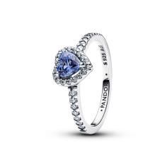 Heart sterling silver ring with cornflower blue crystal and clear cubic zirconia 198421C05-56